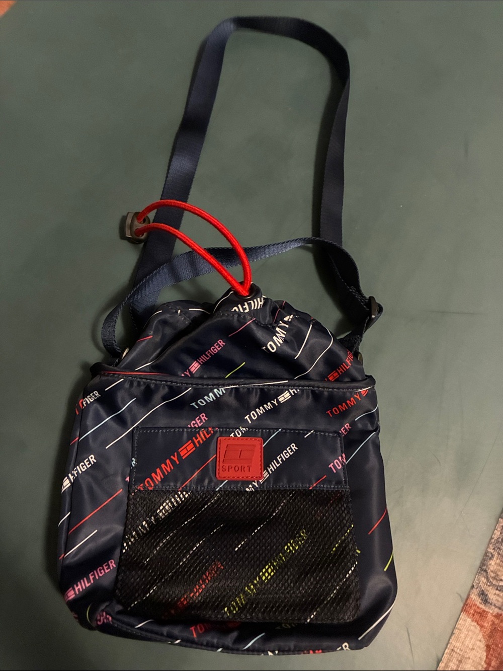 Tommy Hilfiger Sport Navy Logo Print Drawstring Backpack